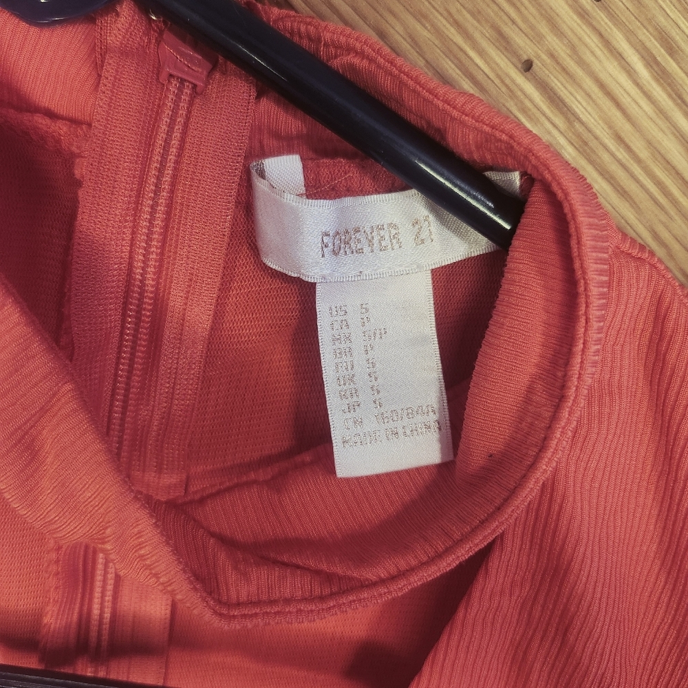 Forever 21 Light Red Orange Vertical Striped High Neck CrissCross Small Bodysuit - Picture 6 of 10